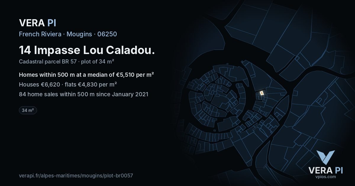 14 Impasse Lou Caladou, Mougins at night – the plot lit, the parcels around coloured by the prices near them
