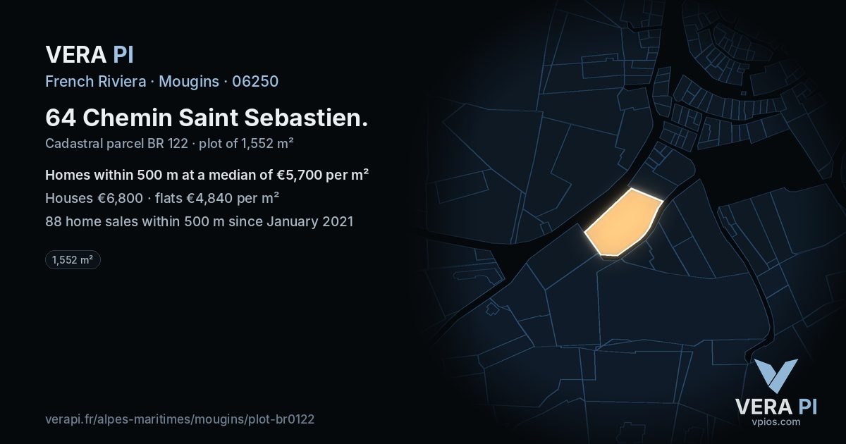 64 Chemin Saint Sebastien, Mougins at night – the plot lit, the parcels around coloured by the prices near them