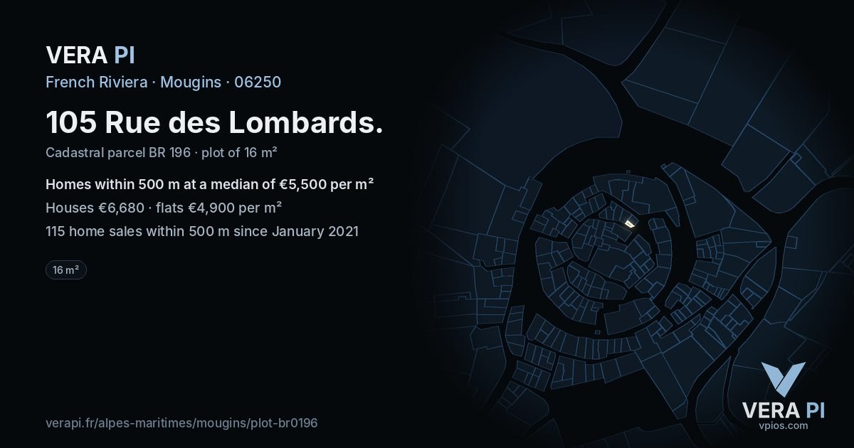 105 Rue des Lombards, Mougins at night – the plot lit, the parcels around coloured by the prices near them