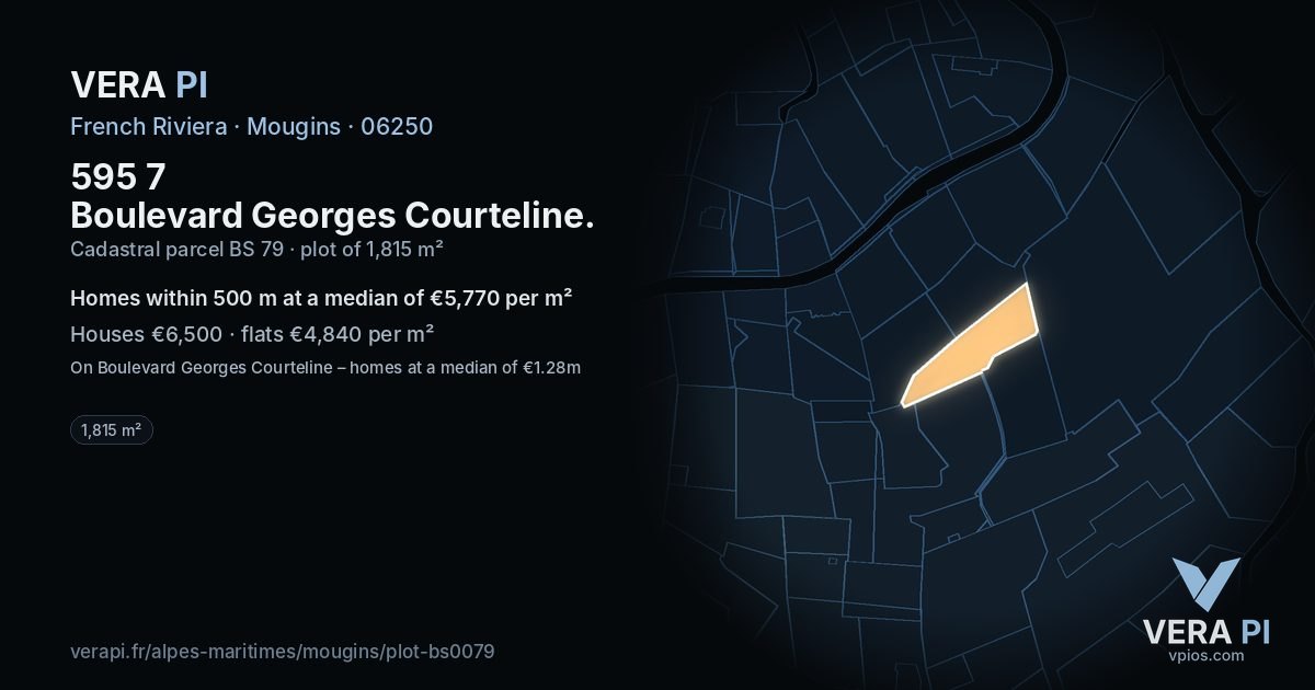 595 7 Boulevard Georges Courteline, Mougins at night – the plot lit, the parcels around coloured by the prices near them