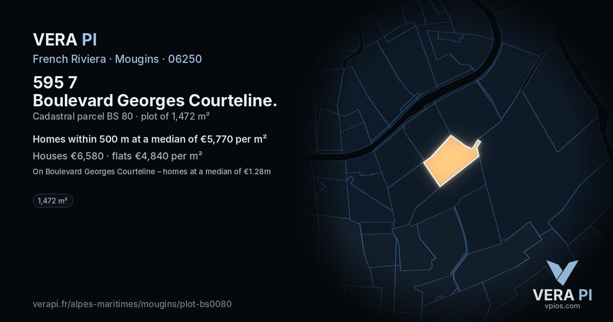 595 7 Boulevard Georges Courteline, Mougins at night – the plot lit, the parcels around coloured by the prices near them