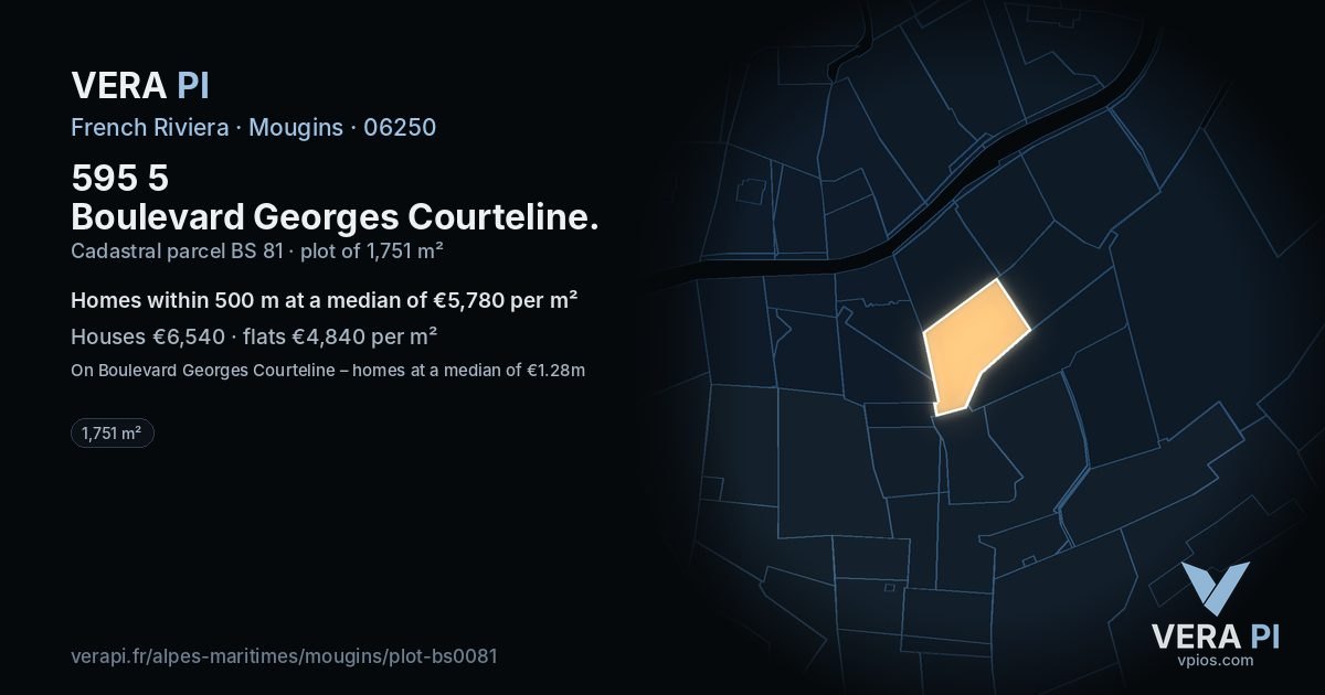 595 5 Boulevard Georges Courteline, Mougins at night – the plot lit, the parcels around coloured by the prices near them
