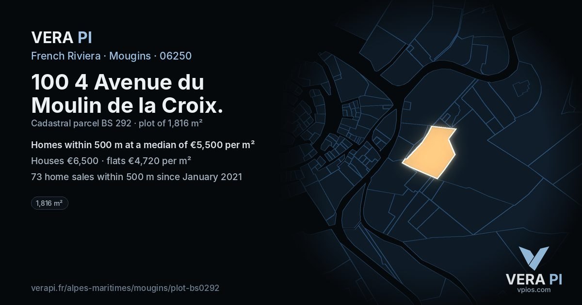 100 4 Avenue du Moulin de la Croix, Mougins at night – the plot lit, the parcels around coloured by the prices near them