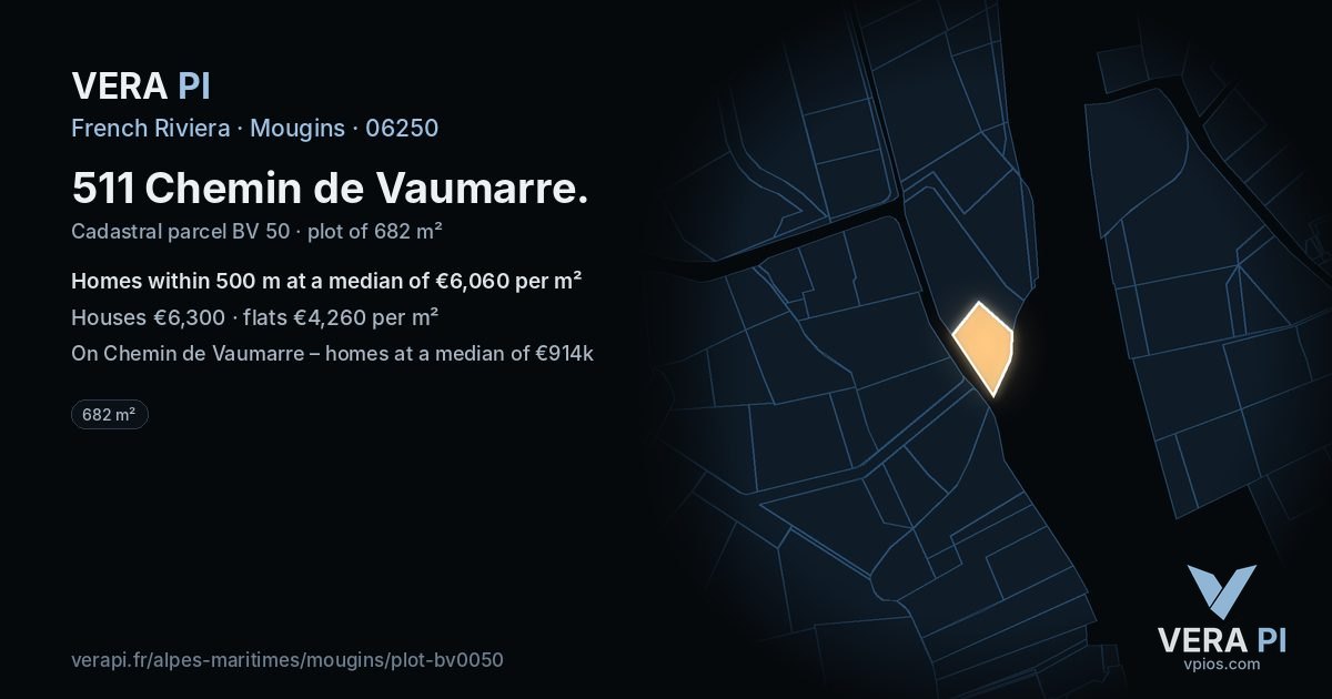 511 Chemin de Vaumarre, Mougins at night – the plot lit, the parcels around coloured by the prices near them