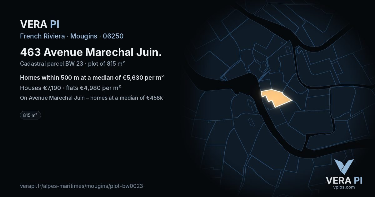 463 Avenue Marechal Juin, Mougins at night – the plot lit, the parcels around coloured by the prices near them