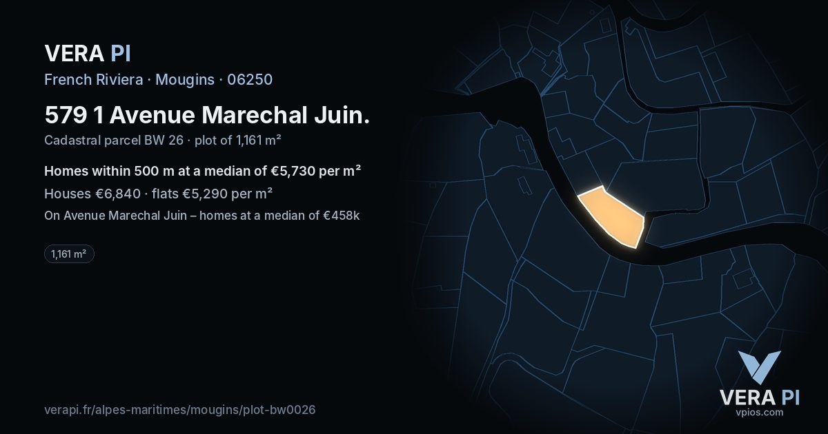579 1 Avenue Marechal Juin, Mougins at night – the plot lit, the parcels around coloured by the prices near them