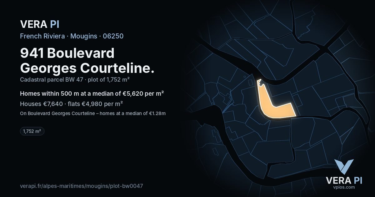 941 Boulevard Georges Courteline, Mougins at night – the plot lit, the parcels around coloured by the prices near them