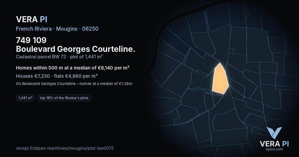 749 109 Boulevard Georges Courteline, Mougins at night – the plot lit, the parcels around coloured by the prices near them