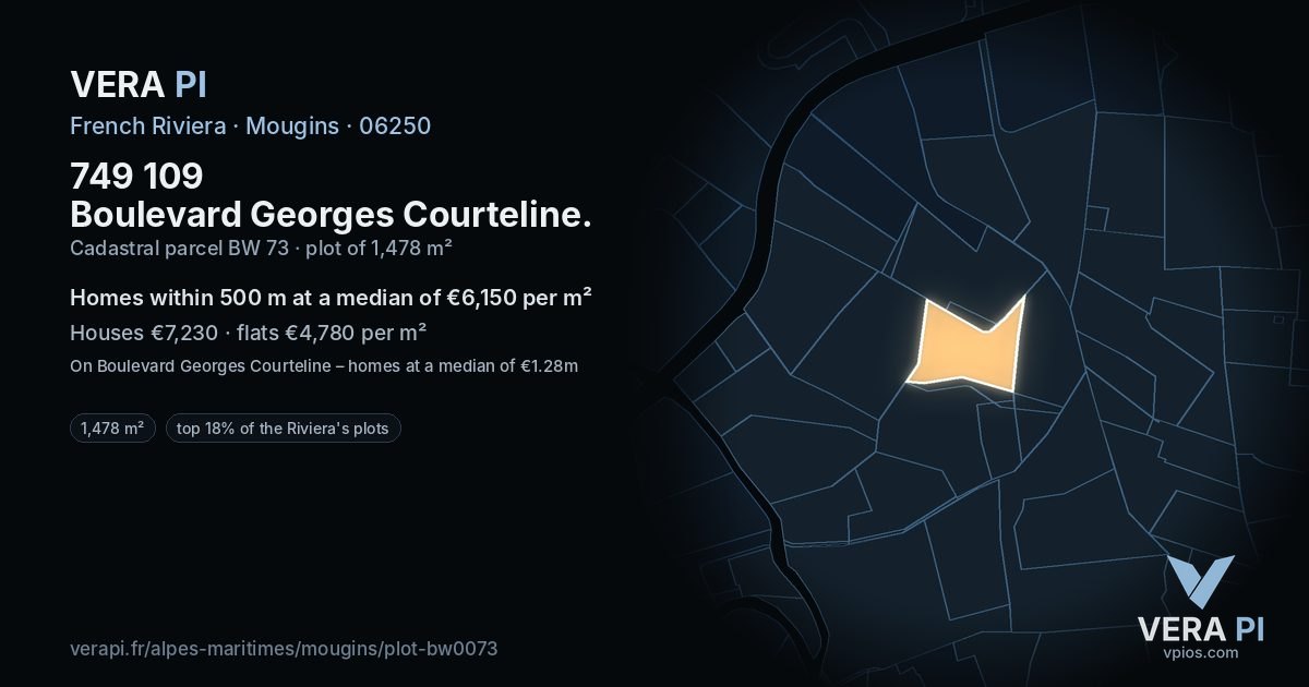 749 109 Boulevard Georges Courteline, Mougins at night – the plot lit, the parcels around coloured by the prices near them