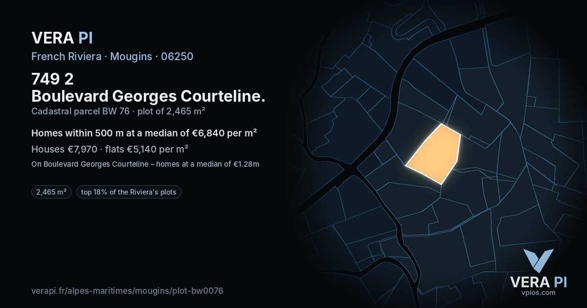 749 2 Boulevard Georges Courteline, Mougins at night – the plot lit, the parcels around coloured by the prices near them