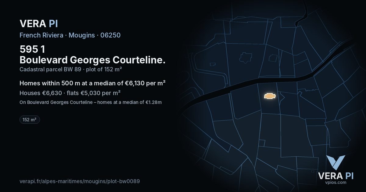 595 1 Boulevard Georges Courteline, Mougins at night – the plot lit, the parcels around coloured by the prices near them