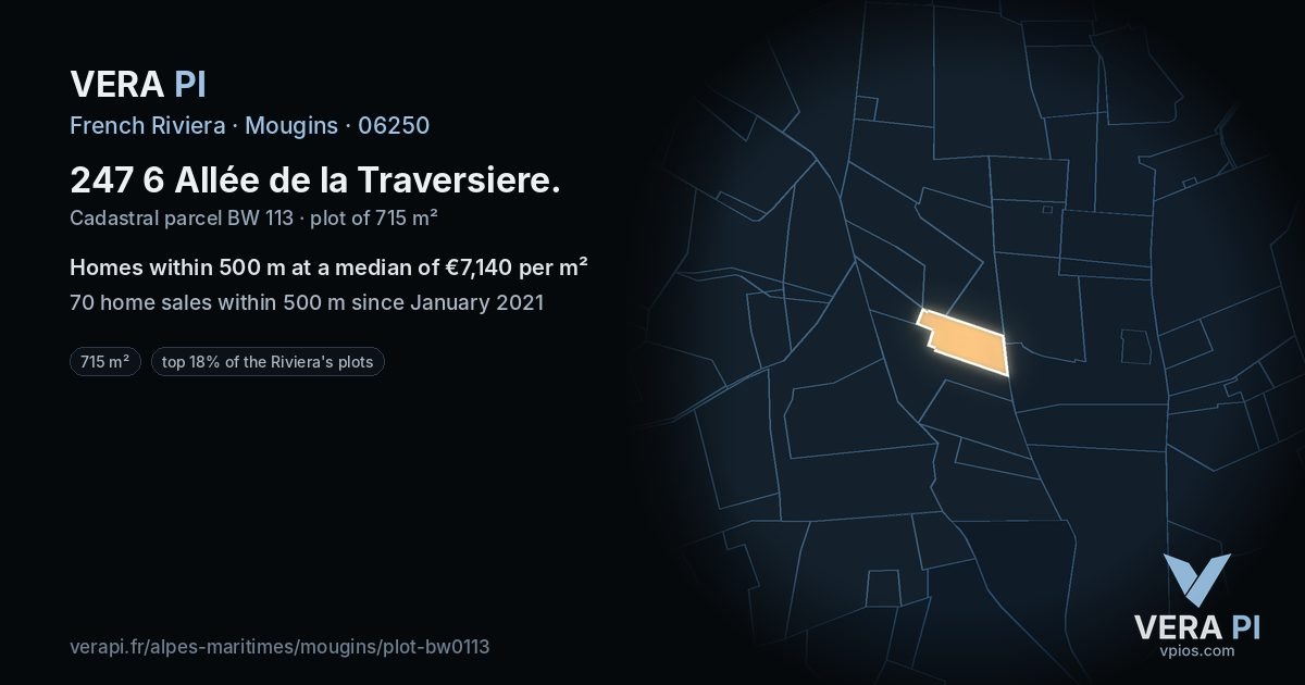 247 6 Allée de la Traversiere, Mougins at night – the plot lit, the parcels around coloured by the prices near them