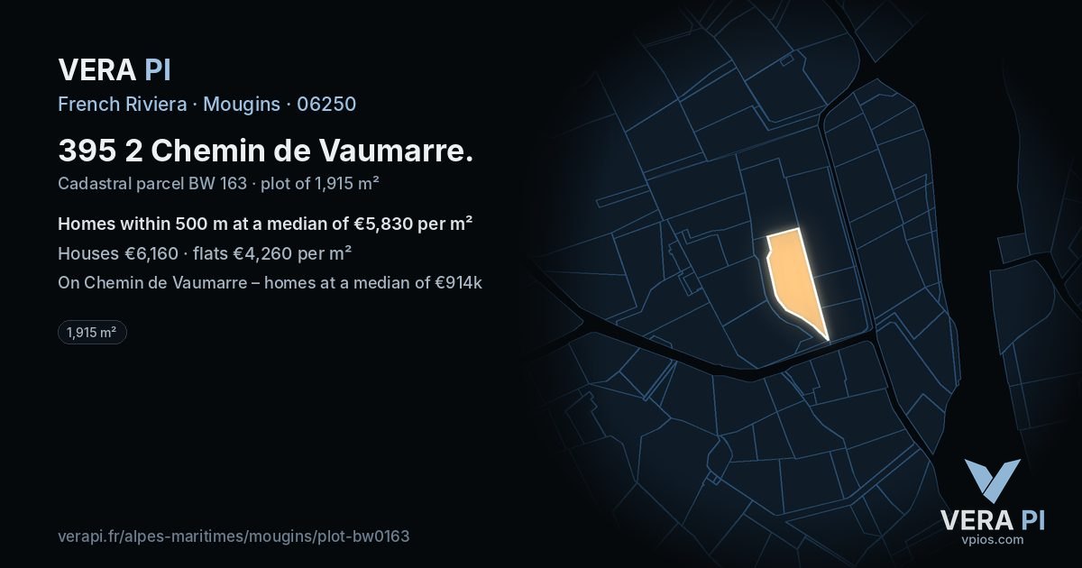 395 2 Chemin de Vaumarre, Mougins at night – the plot lit, the parcels around coloured by the prices near them