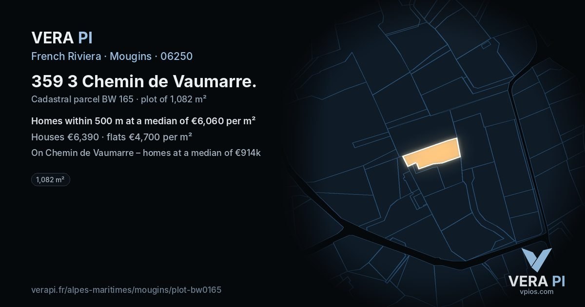 359 3 Chemin de Vaumarre, Mougins at night – the plot lit, the parcels around coloured by the prices near them