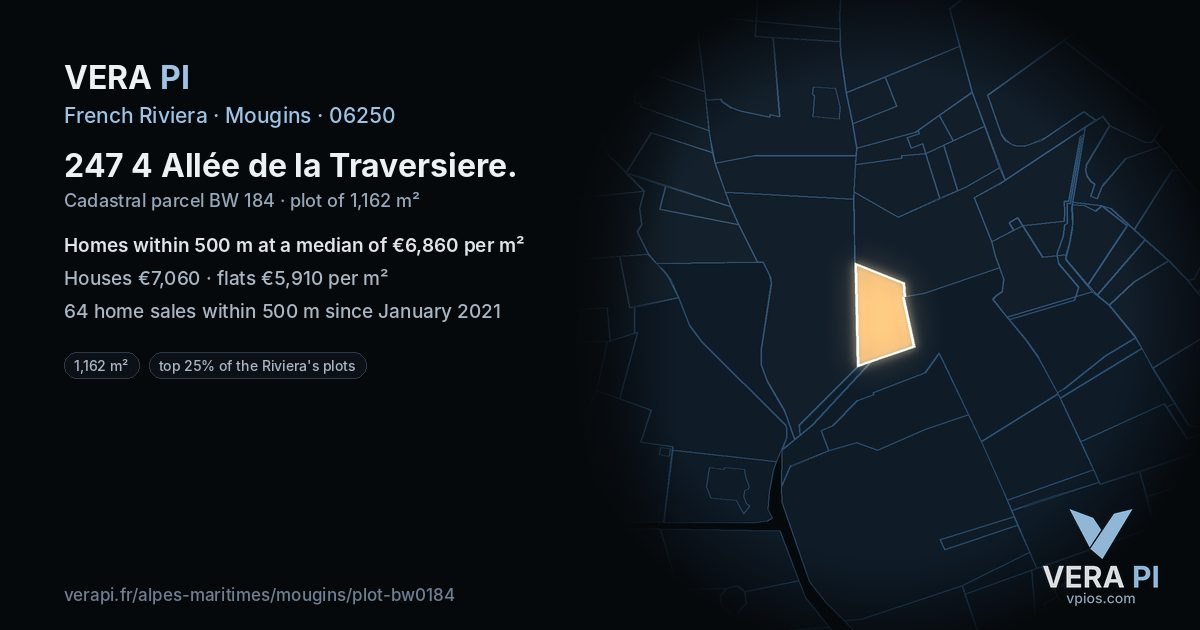 247 4 Allée de la Traversiere, Mougins at night – the plot lit, the parcels around coloured by the prices near them