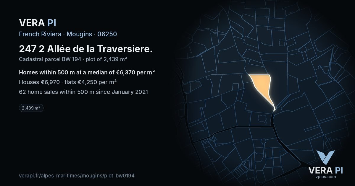 247 2 Allée de la Traversiere, Mougins at night – the plot lit, the parcels around coloured by the prices near them