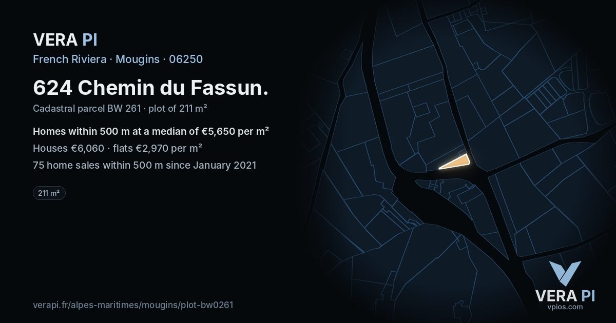624 Chemin du Fassun, Mougins at night – the plot lit, the parcels around coloured by the prices near them