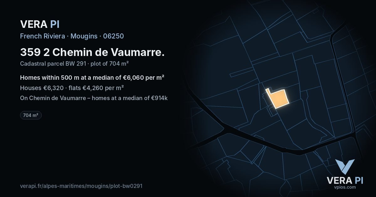 359 2 Chemin de Vaumarre, Mougins at night – the plot lit, the parcels around coloured by the prices near them
