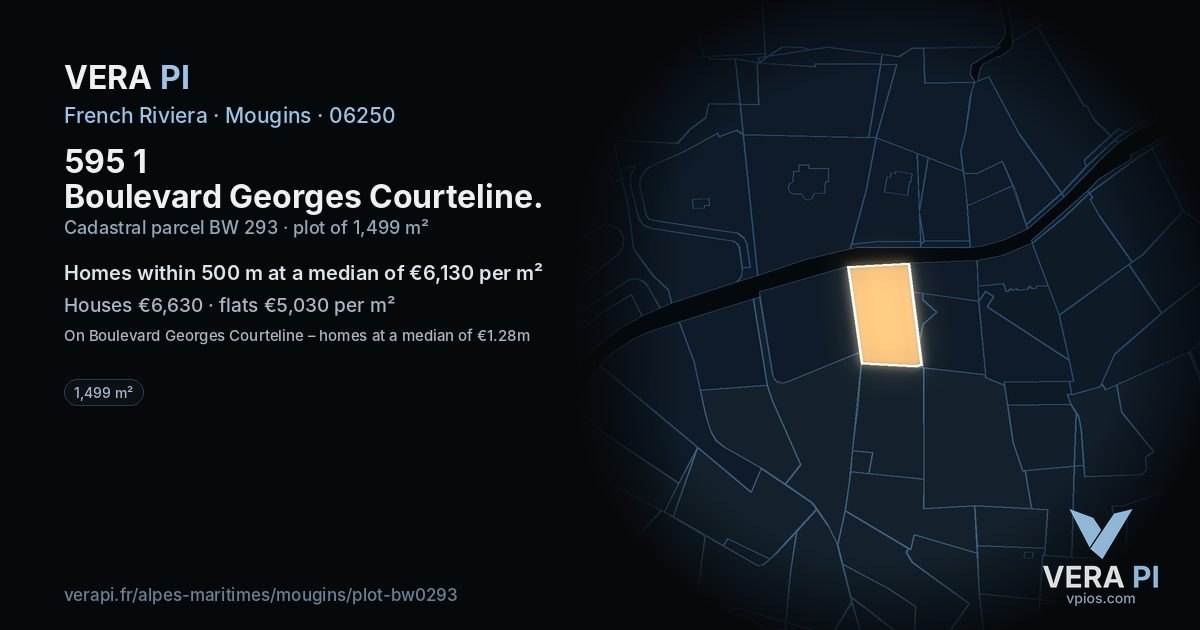 595 1 Boulevard Georges Courteline, Mougins at night – the plot lit, the parcels around coloured by the prices near them