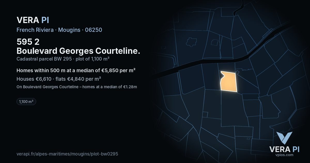 595 2 Boulevard Georges Courteline, Mougins at night – the plot lit, the parcels around coloured by the prices near them