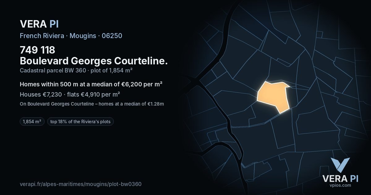 749 118 Boulevard Georges Courteline, Mougins at night – the plot lit, the parcels around coloured by the prices near them