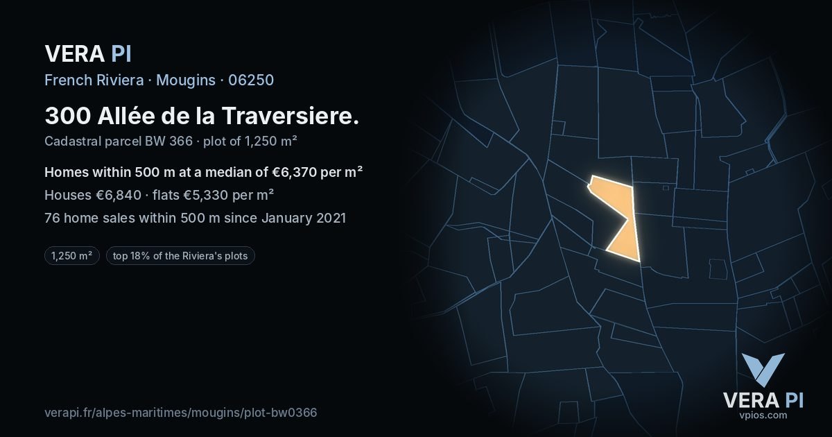 300 Allée de la Traversiere, Mougins at night – the plot lit, the parcels around coloured by the prices near them