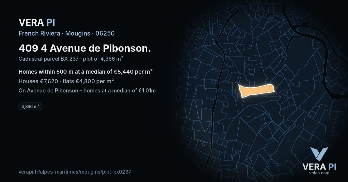 409 4 Avenue de Pibonson, Mougins at night – the plot lit, the parcels around coloured by the prices near them