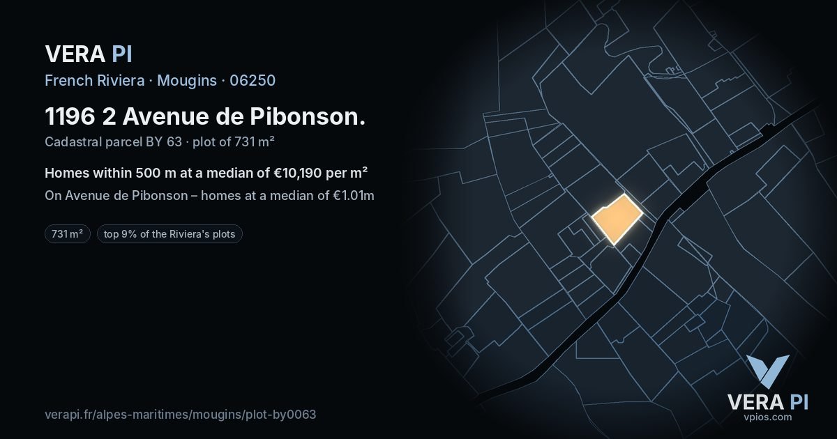 1196 2 Avenue de Pibonson, Mougins at night – the plot lit, the parcels around coloured by the prices near them