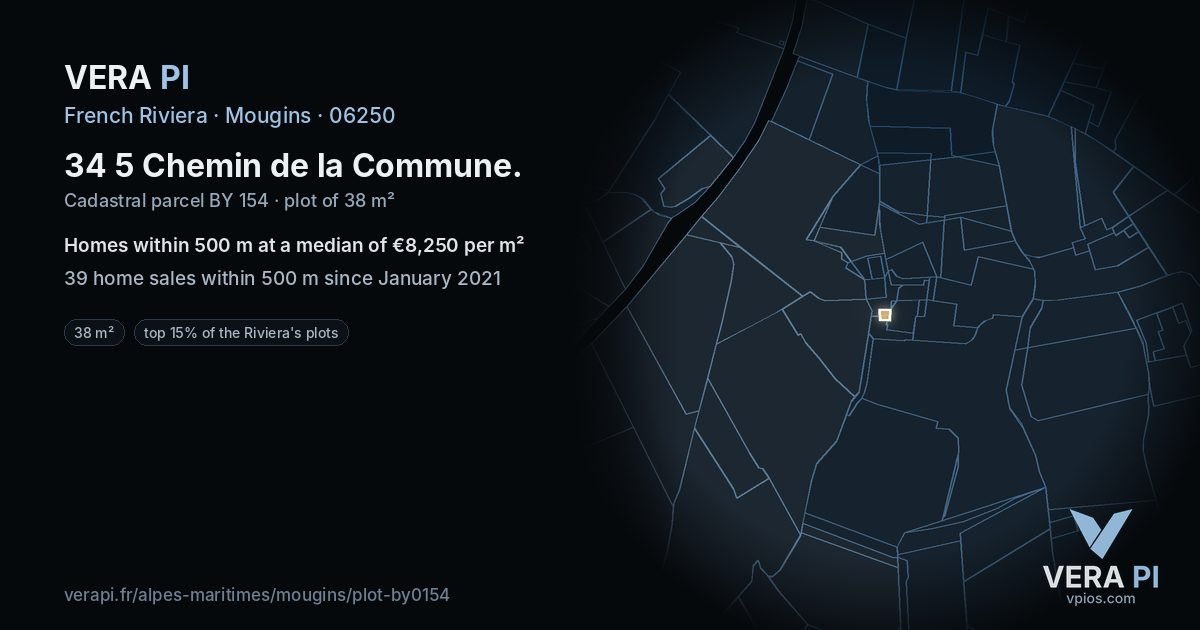 34 5 Chemin de la Commune, Mougins at night – the plot lit, the parcels around coloured by the prices near them