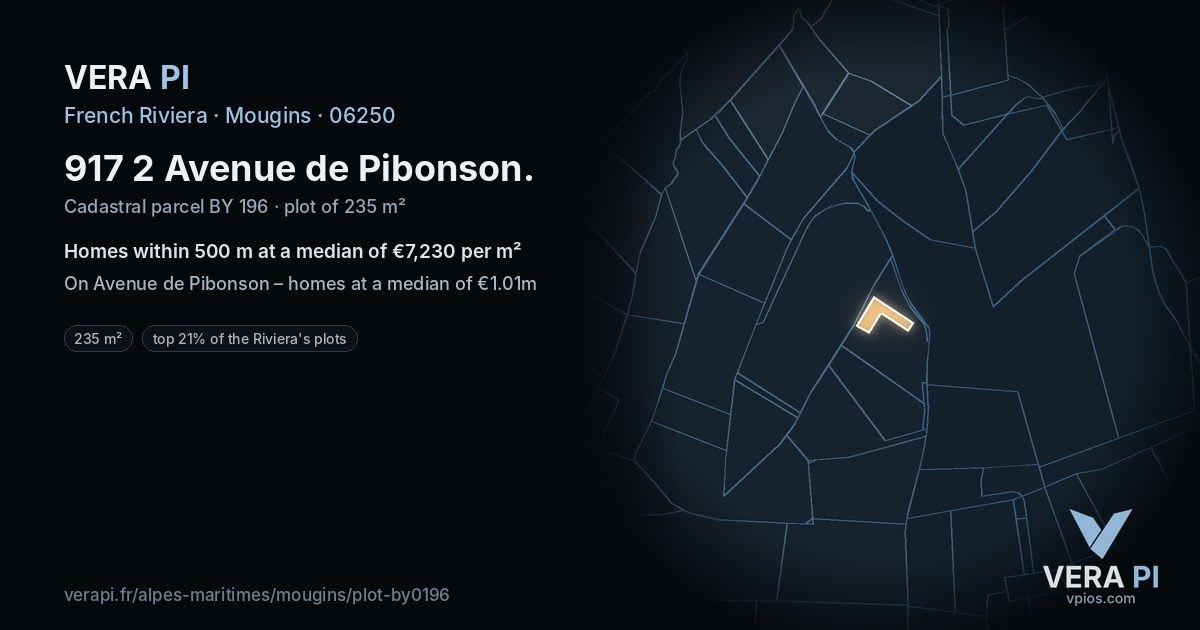 917 2 Avenue de Pibonson, Mougins at night – the plot lit, the parcels around coloured by the prices near them