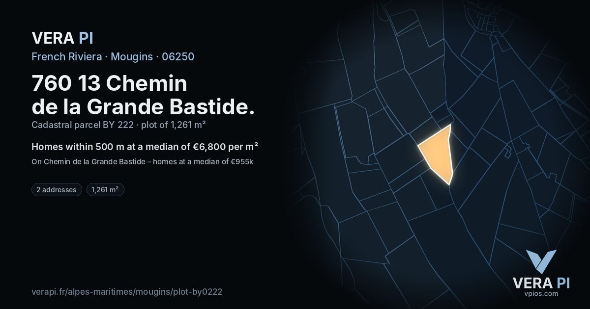 760 13 Chemin de la Grande Bastide, Mougins at night – the plot lit, the parcels around coloured by the prices near them
