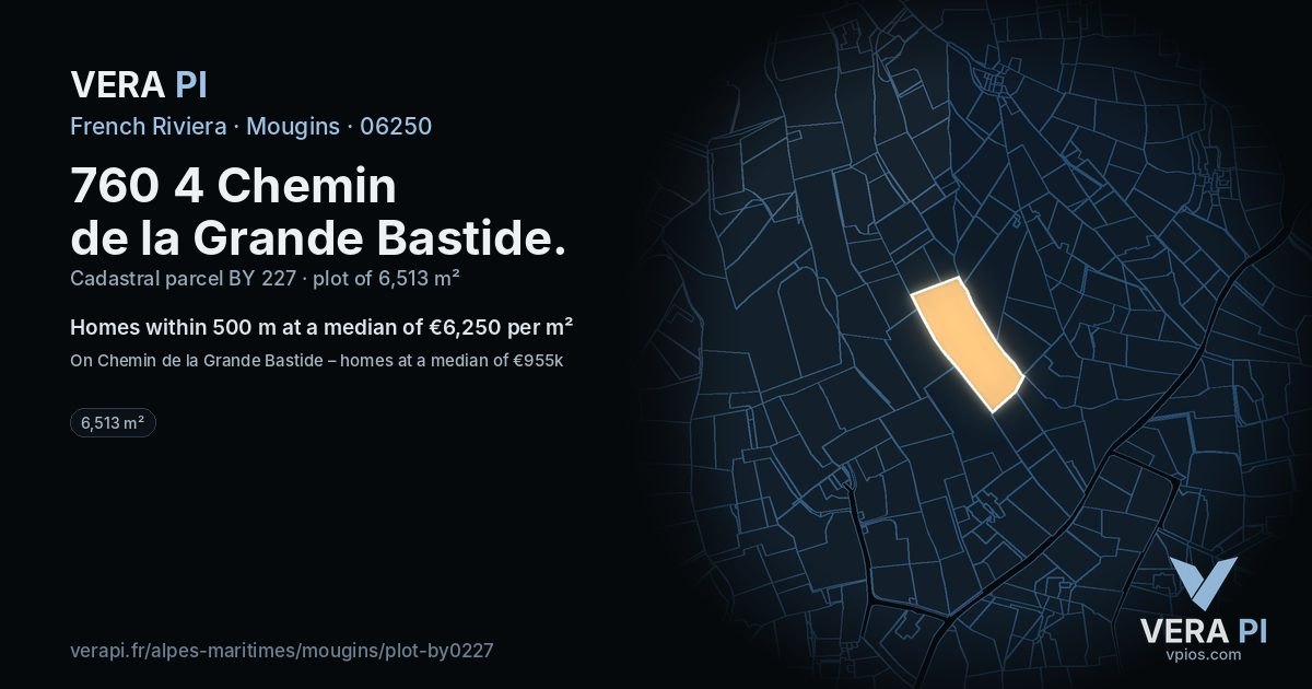 760 4 Chemin de la Grande Bastide, Mougins at night – the plot lit, the parcels around coloured by the prices near them