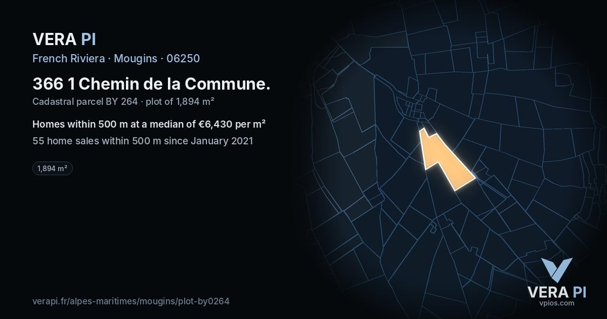 366 1 Chemin de la Commune, Mougins at night – the plot lit, the parcels around coloured by the prices near them