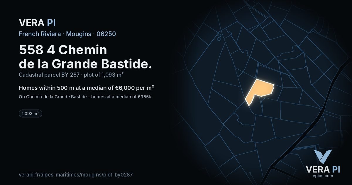 558 4 Chemin de la Grande Bastide, Mougins at night – the plot lit, the parcels around coloured by the prices near them