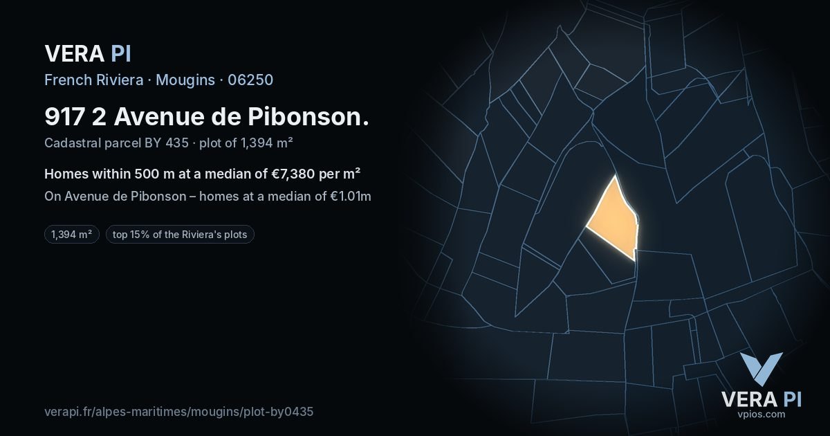 917 2 Avenue de Pibonson, Mougins at night – the plot lit, the parcels around coloured by the prices near them