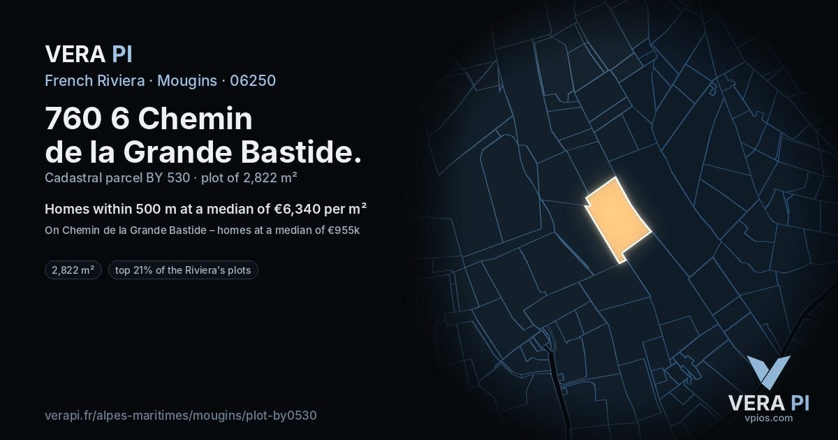 760 6 Chemin de la Grande Bastide, Mougins at night – the plot lit, the parcels around coloured by the prices near them