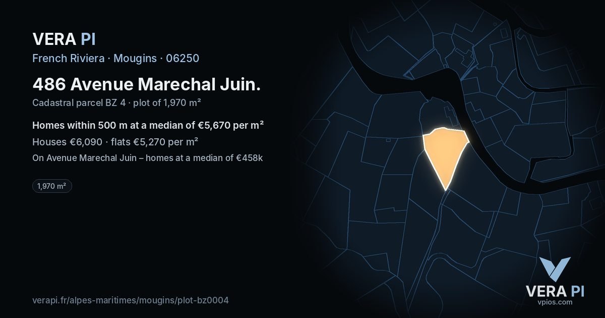 486 Avenue Marechal Juin, Mougins at night – the plot lit, the parcels around coloured by the prices near them