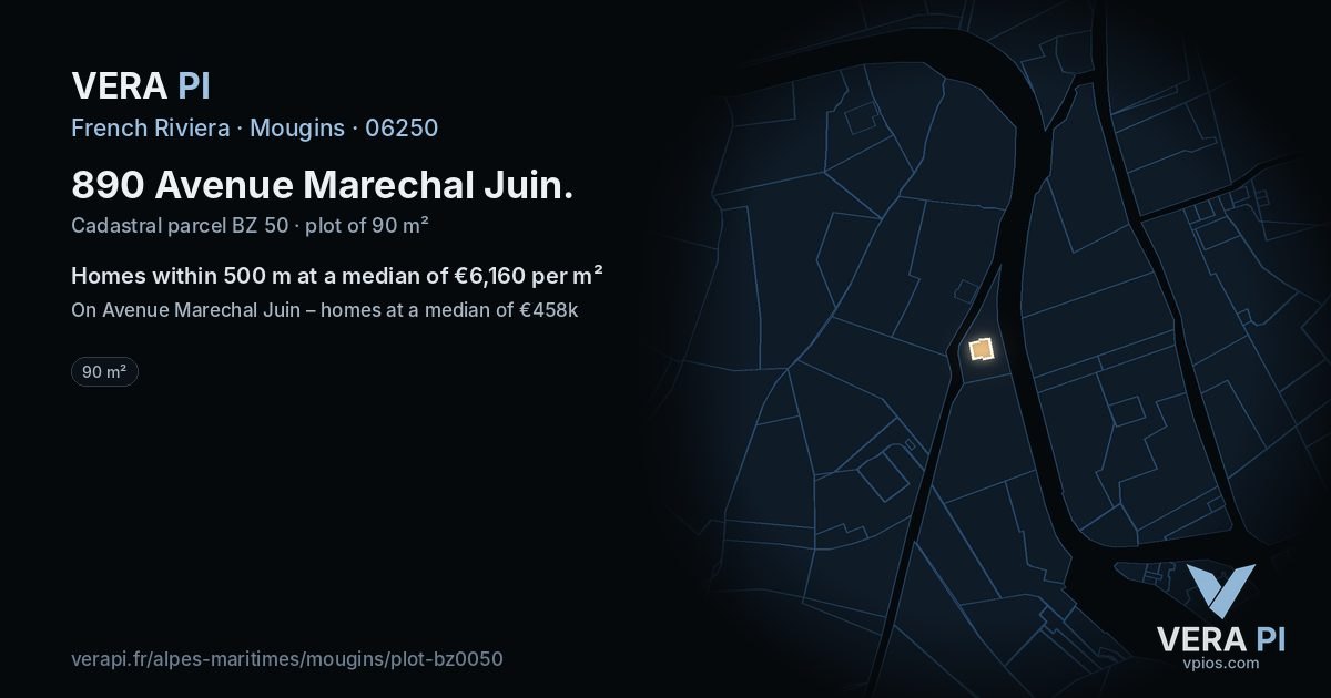 890 Avenue Marechal Juin, Mougins at night – the plot lit, the parcels around coloured by the prices near them