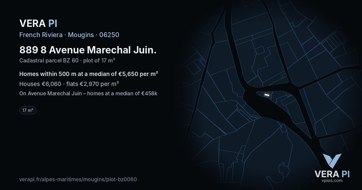 889 8 Avenue Marechal Juin, Mougins at night – the plot lit, the parcels around coloured by the prices near them