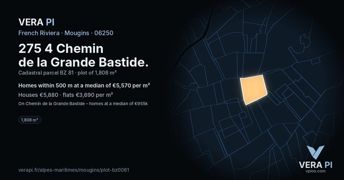 275 4 Chemin de la Grande Bastide, Mougins at night – the plot lit, the parcels around coloured by the prices near them