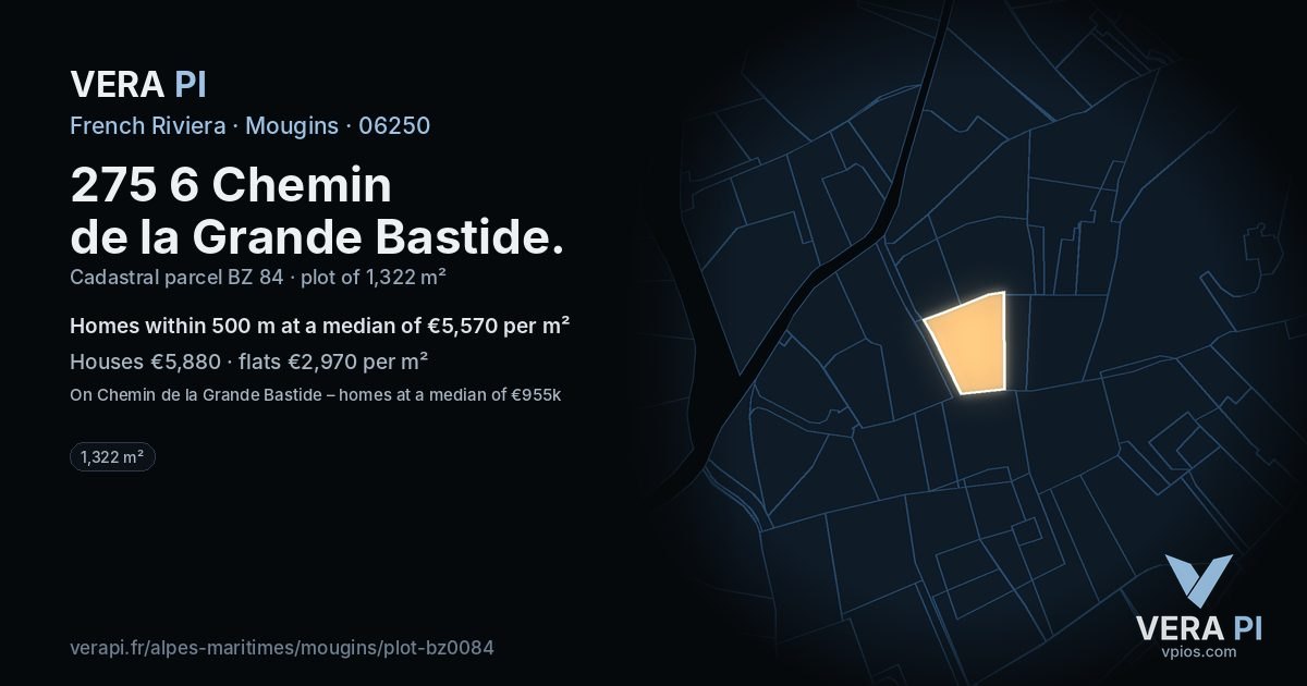 275 6 Chemin de la Grande Bastide, Mougins at night – the plot lit, the parcels around coloured by the prices near them