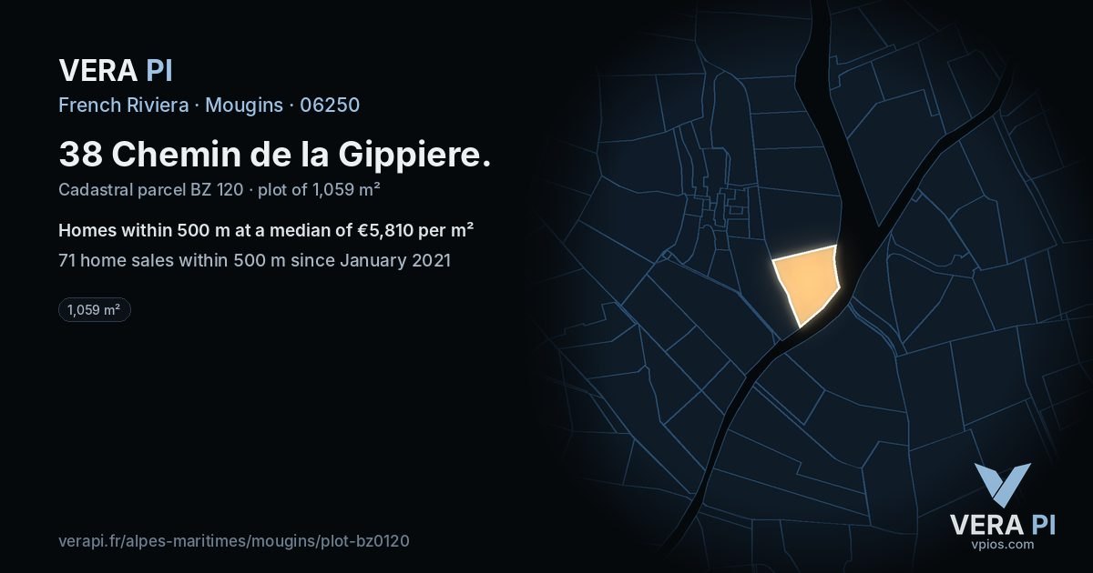 38 Chemin de la Gippiere, Mougins at night – the plot lit, the parcels around coloured by the prices near them