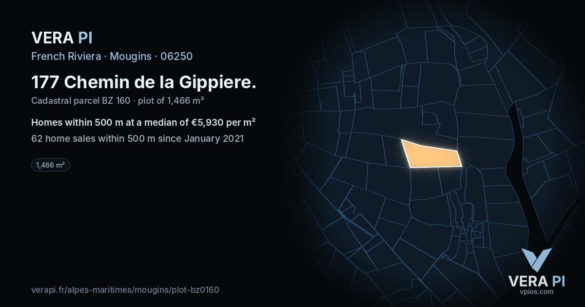 177 Chemin de la Gippiere, Mougins at night – the plot lit, the parcels around coloured by the prices near them