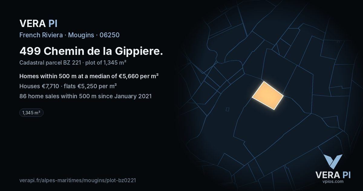 499 Chemin de la Gippiere, Mougins at night – the plot lit, the parcels around coloured by the prices near them