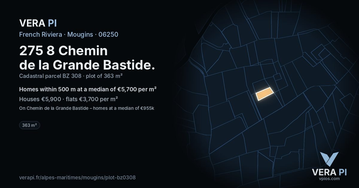 275 8 Chemin de la Grande Bastide, Mougins at night – the plot lit, the parcels around coloured by the prices near them