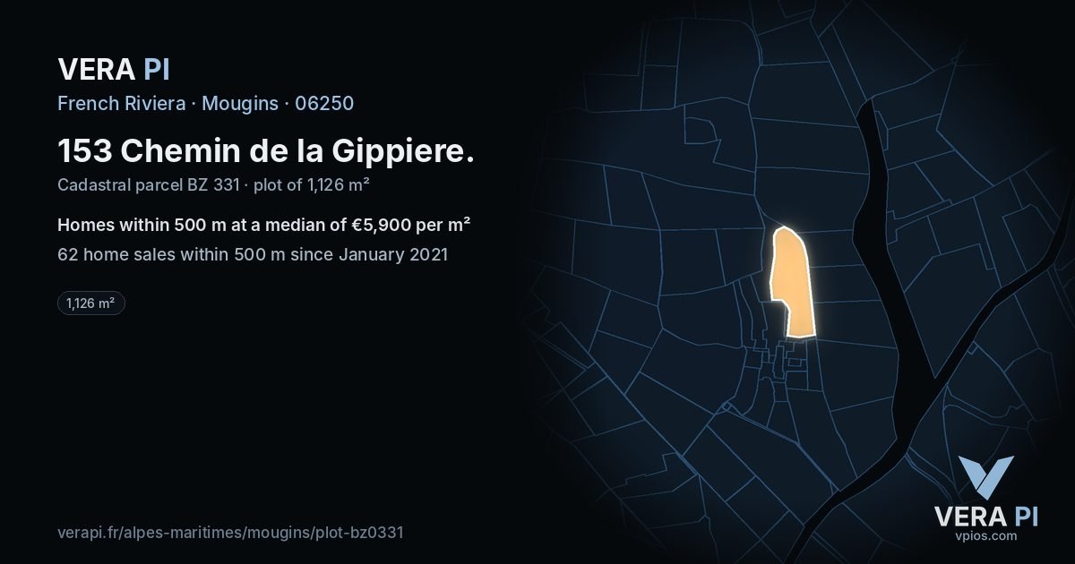 153 Chemin de la Gippiere, Mougins at night – the plot lit, the parcels around coloured by the prices near them