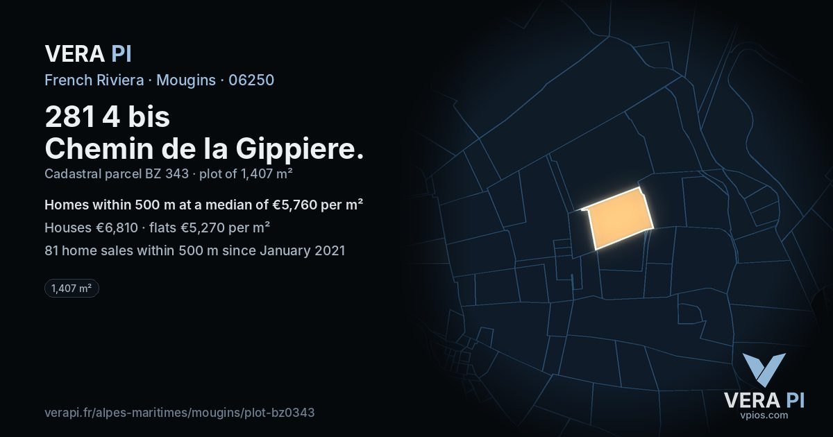 281 4 bis Chemin de la Gippiere, Mougins at night – the plot lit, the parcels around coloured by the prices near them