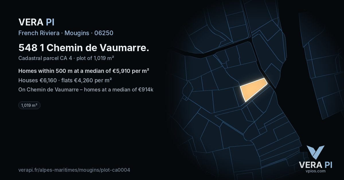 548 1 Chemin de Vaumarre, Mougins at night – the plot lit, the parcels around coloured by the prices near them