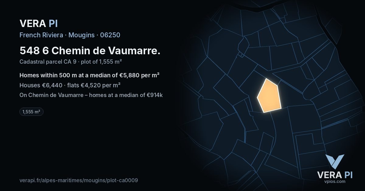 548 6 Chemin de Vaumarre, Mougins at night – the plot lit, the parcels around coloured by the prices near them