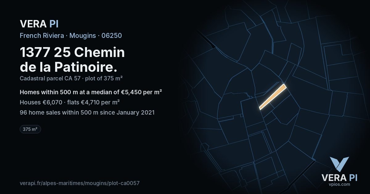 1377 25 Chemin de la Patinoire, Mougins at night – the plot lit, the parcels around coloured by the prices near them